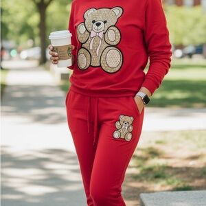 Red Teddy Bear Women's Sweatshirt and Jogger Pants
